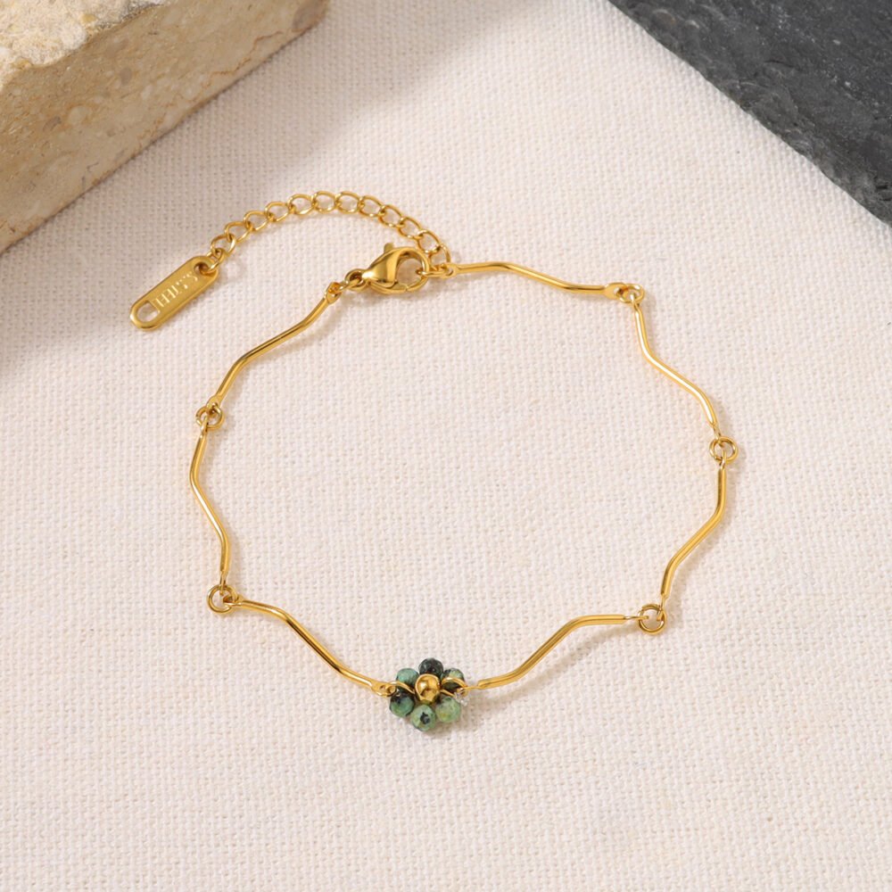 African Pine Natural Stone Beaded Flower Bracelet - Image 3