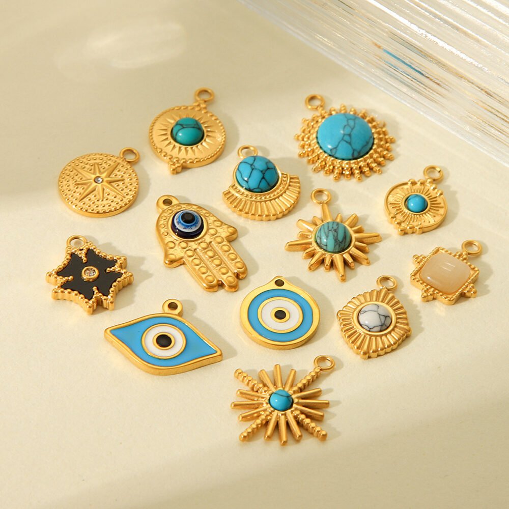 Palm Eye Star Inlaid Turquoise Pendants