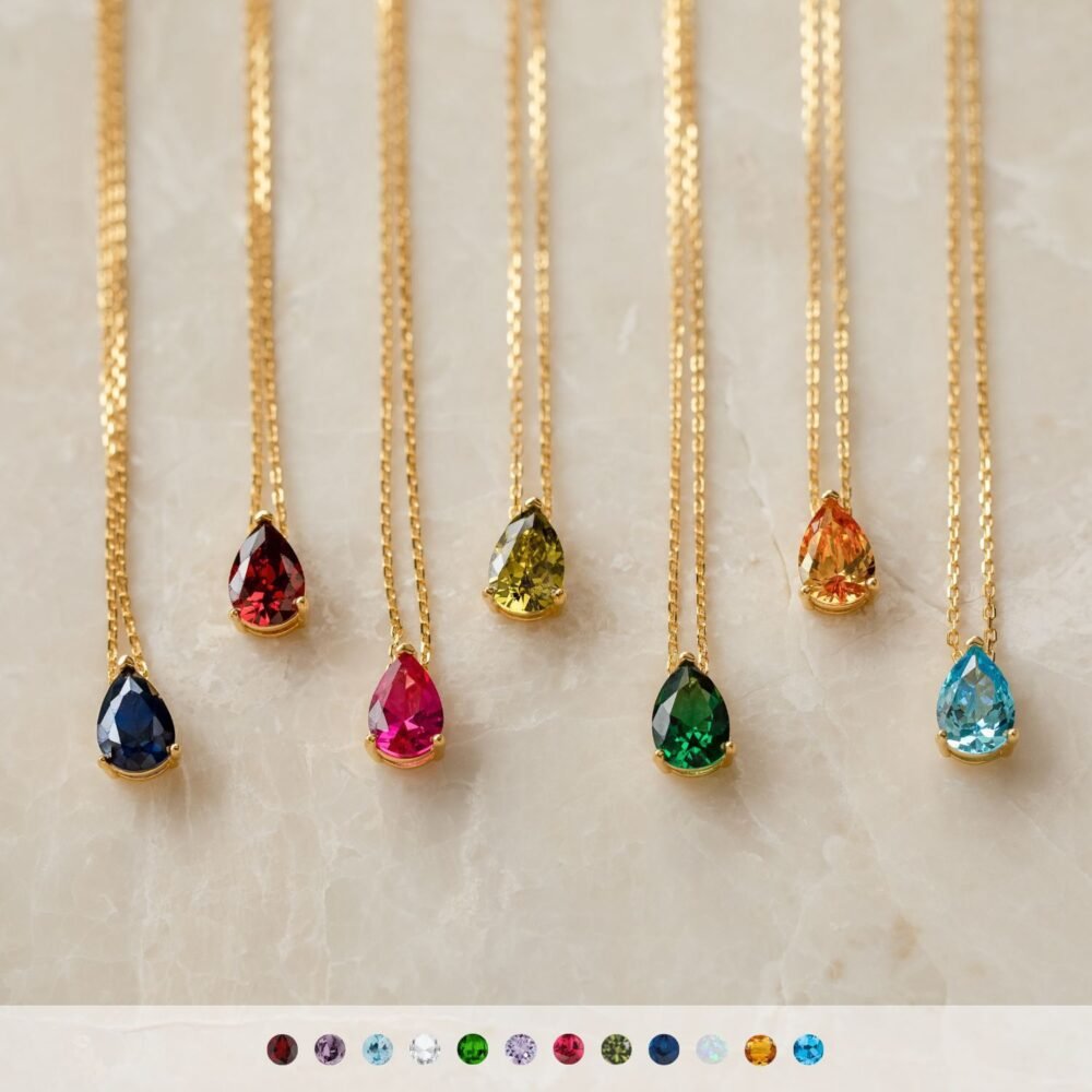 Pear-Shaped Water Drop Zircon December Birthday Stone Birthstone Necklace