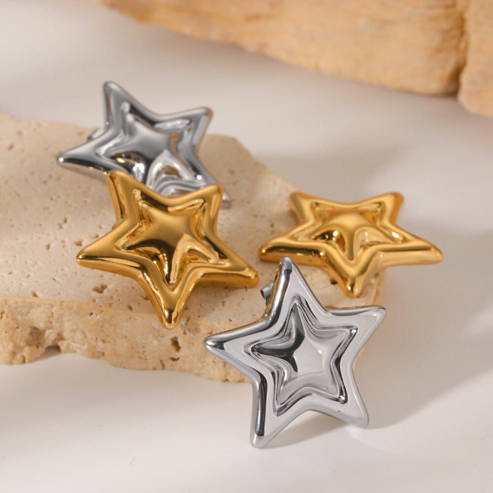 Stainless Steel Concave And Convex Stars Earrings - Image 2