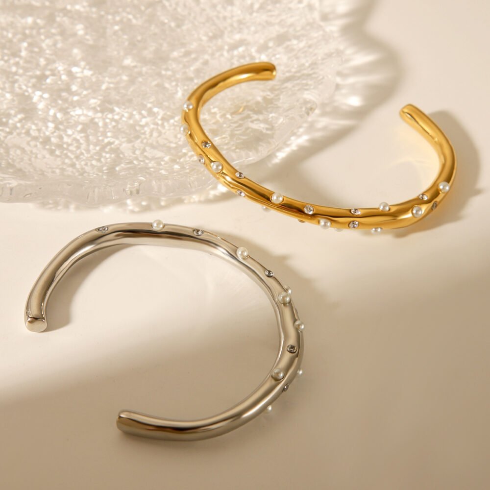 Cross Inlay Of Pearl Zircon Bangle - Image 3