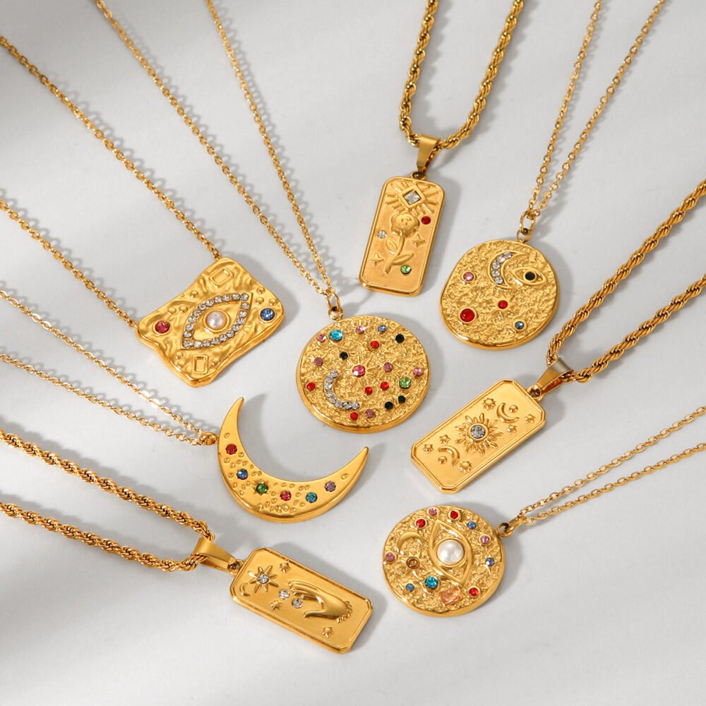 Sun And Moon Eight Pointed Star Moon Sun Necklace - Image 3
