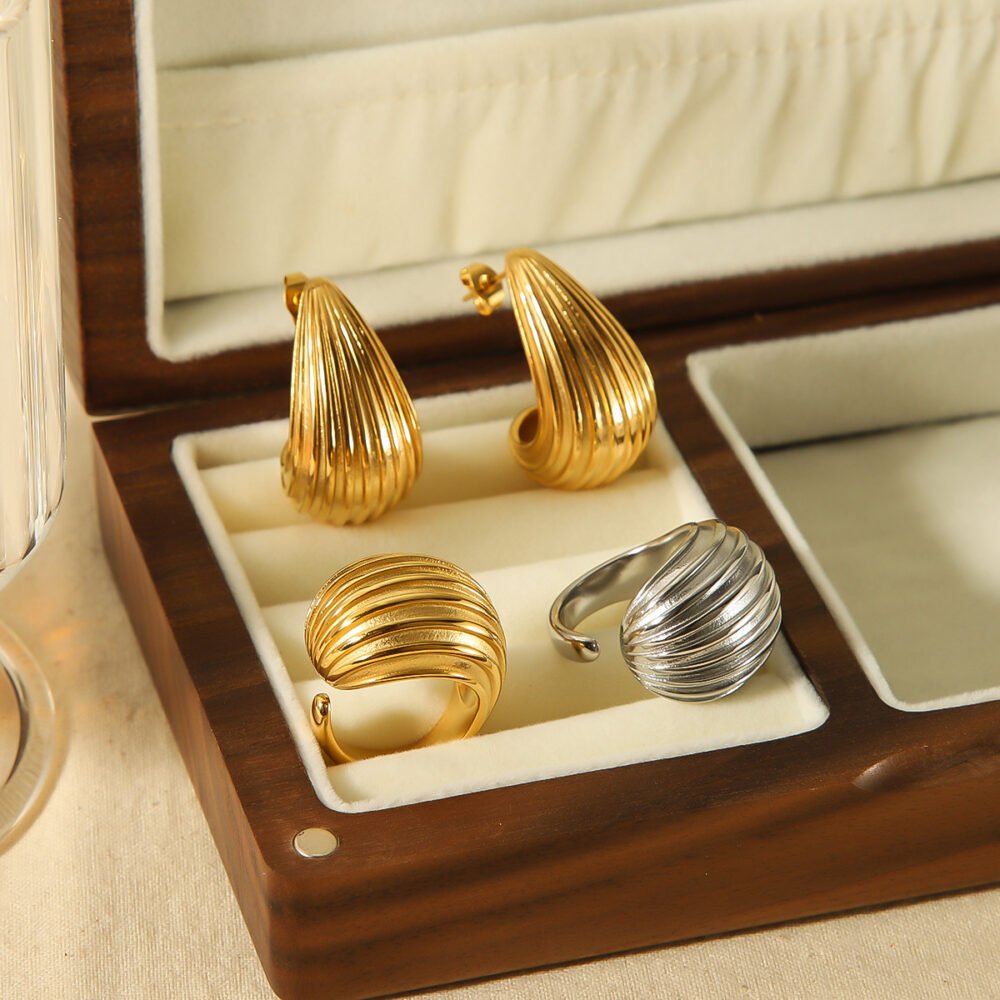 Striped Water Drop Stainless Steel Earrings