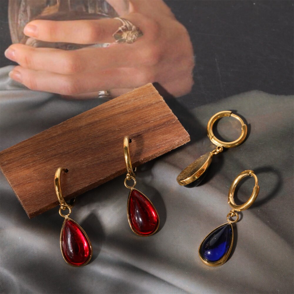 Temperament Water Drop Twelve Birthday Stone Earrings Gold Women - Image 2