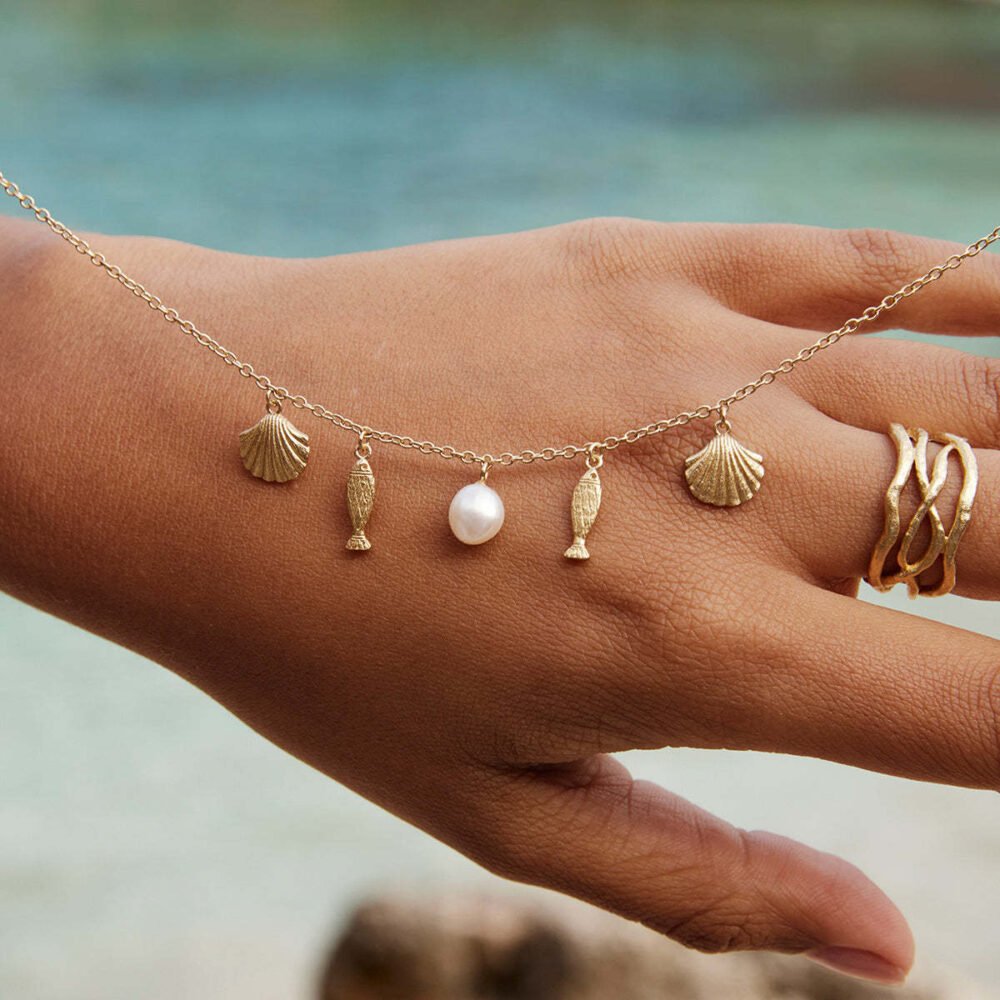 Summer Beach Shell Pearl Fish Chain Necklace - Image 4