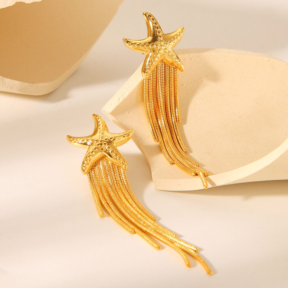 Stainless Steel Starfish Tassels Earrings - Image 3