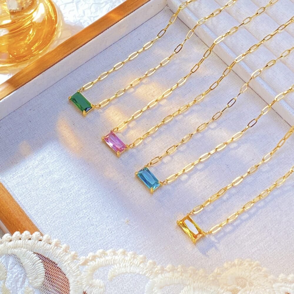 Colored Rock Sugar Small Square Zircon Necklaces