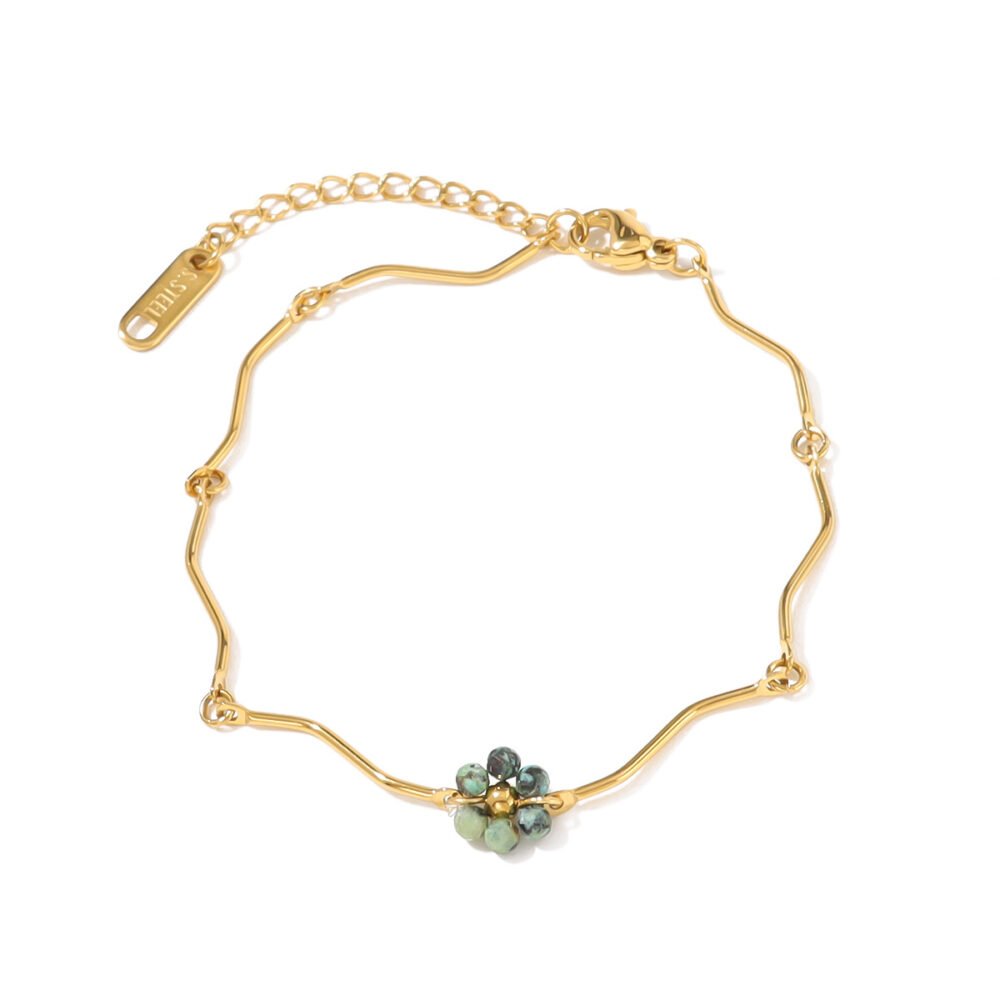 African Pine Natural Stone Beaded Flower Bracelet - Image 5