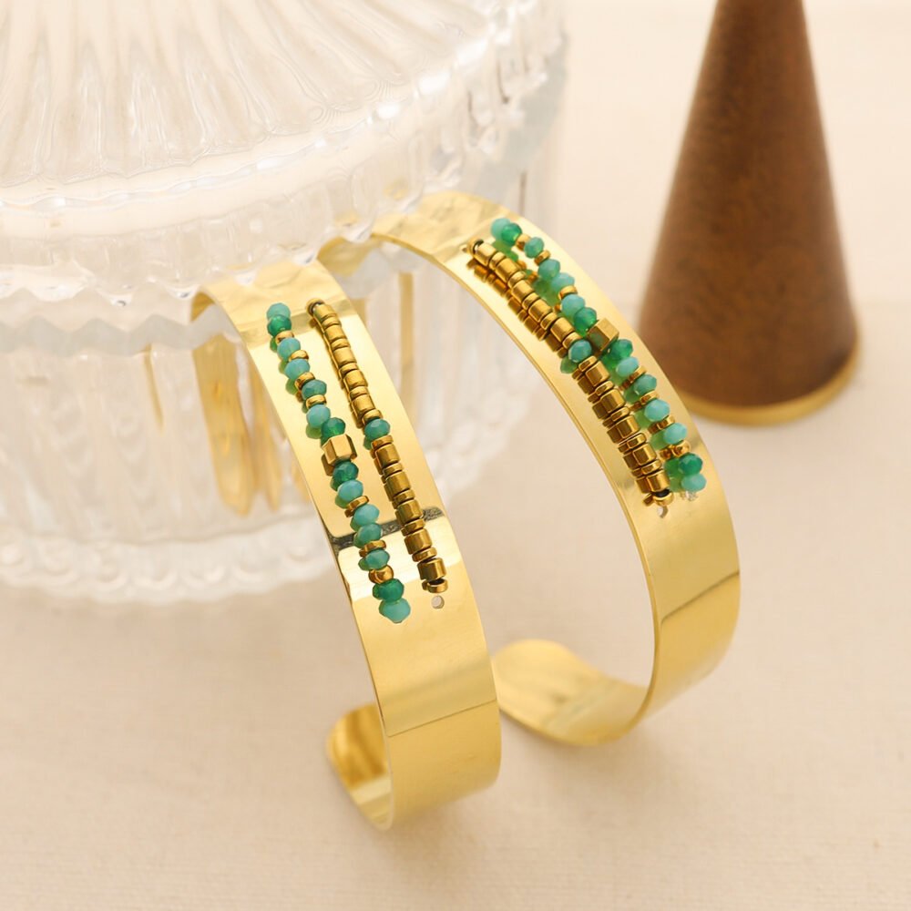 C-Shaped Natural Stone Stainless Steel Bracelet