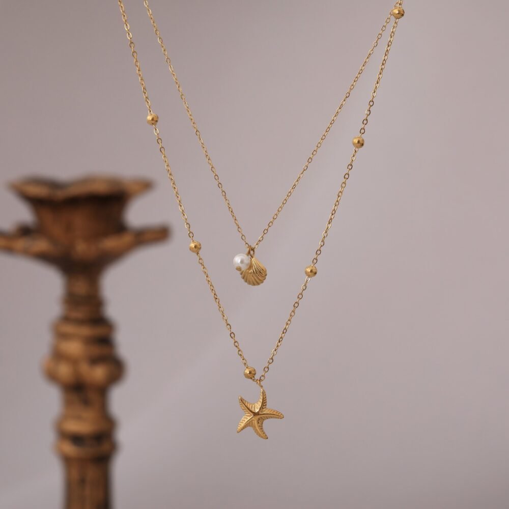 Double-Layer Starfish Shell Summer Vacation Chain Stacked Necklace