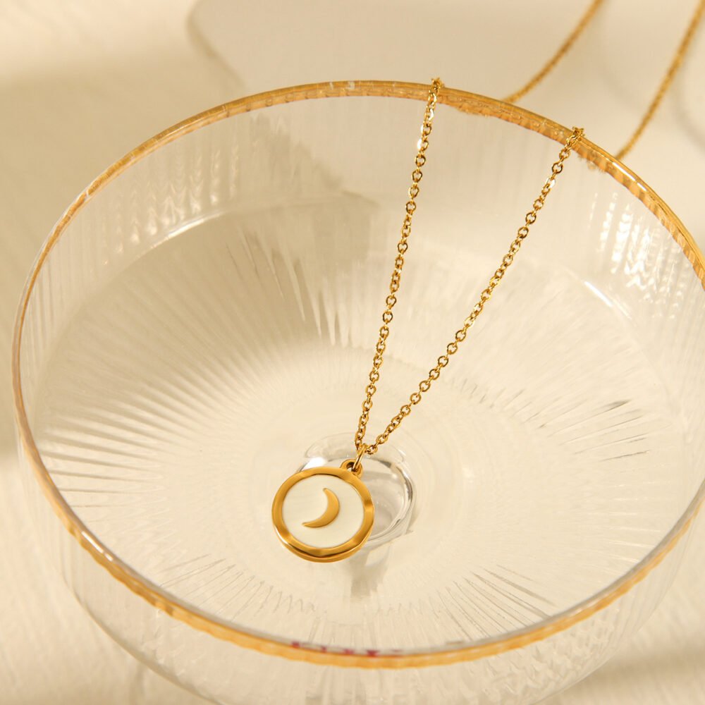 Round White Shell Moon Stainless Steel Necklace - Image 2