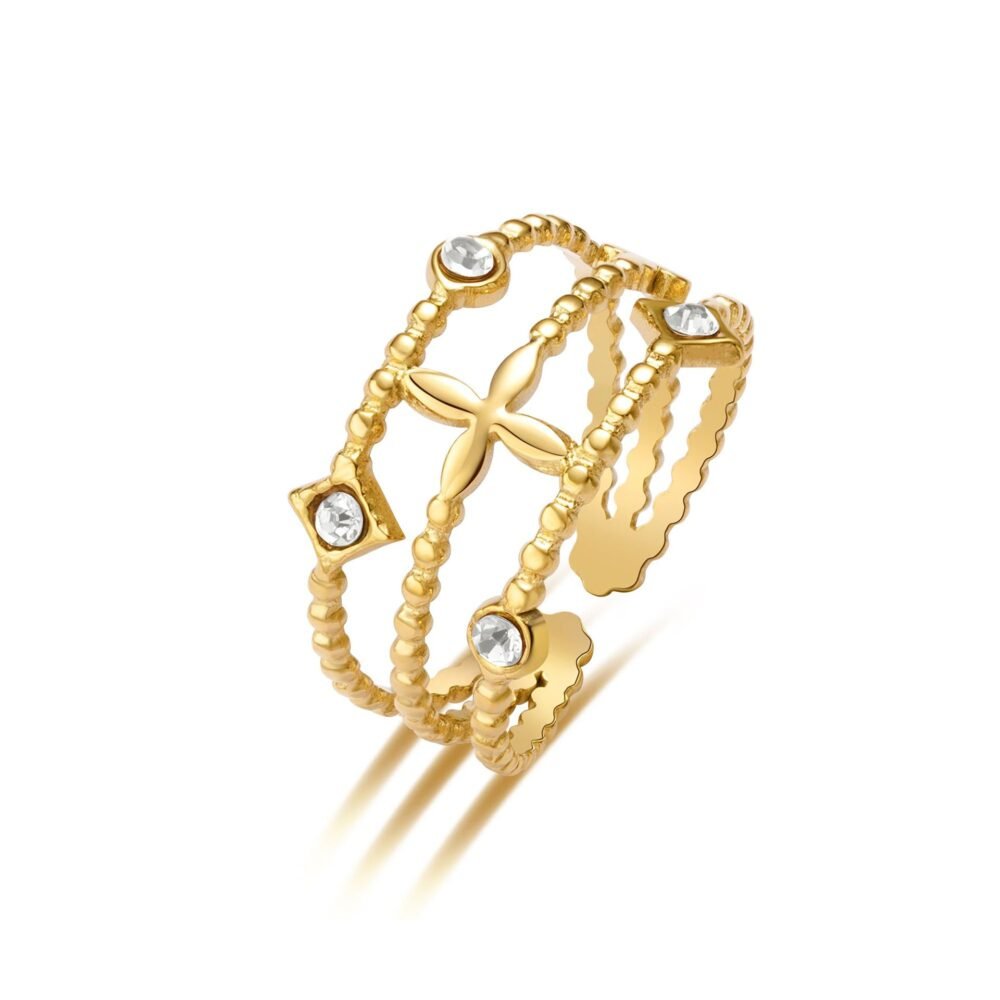 Old Flower Three-Circle Stacking Adjustable Stainless Steel Ring - Image 5