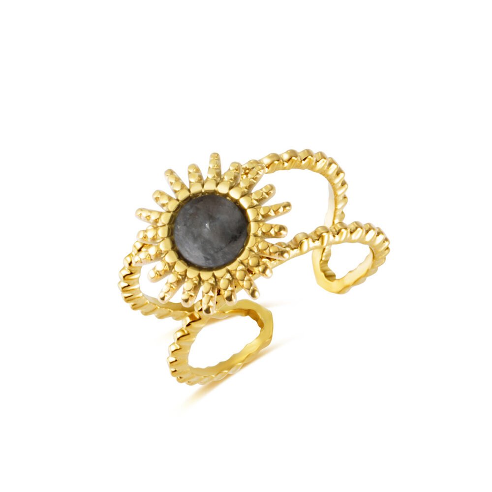 Sunflower Flash Stone Stainless Steel Natural Stone Ring