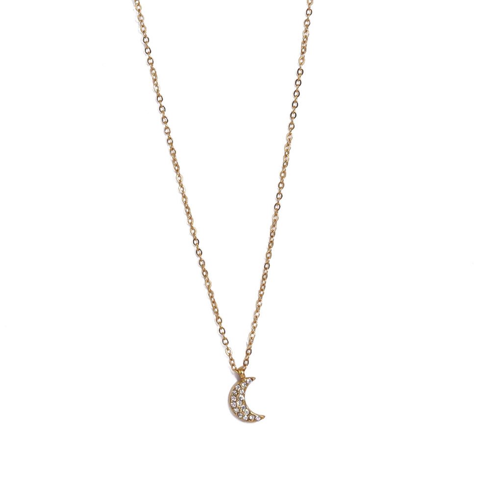Korean Version Of Diamond Studded Moon Pendant Necklace - Image 5