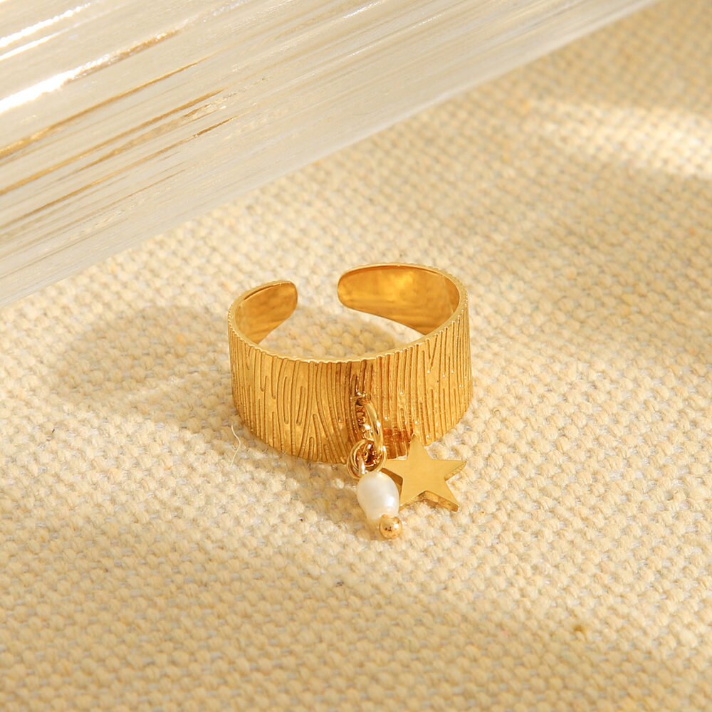 Stainless Steel Open Freshwater Pearl Star Ring - Image 4