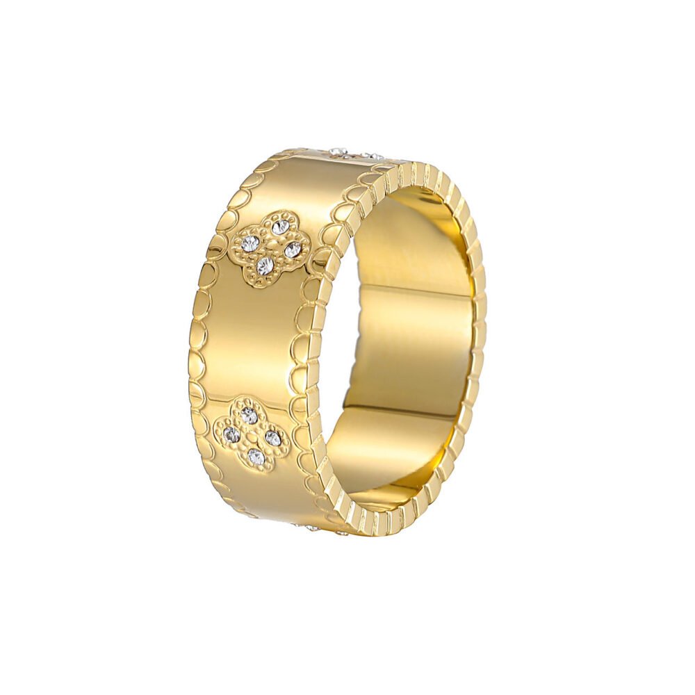 Stainless Steel Print Inlaid Diamond Ring - Image 5