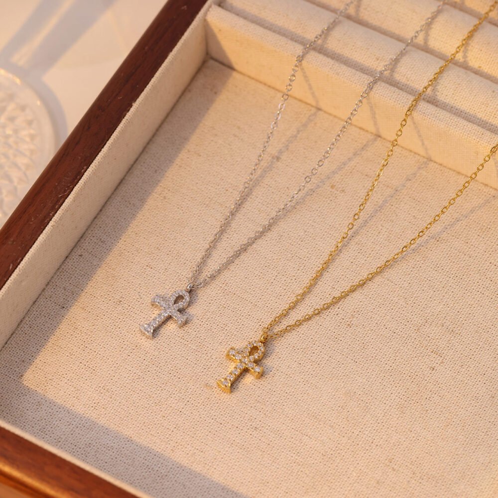 Zircon-Inlaid Cross Sweater Chain Necklace - Image 2