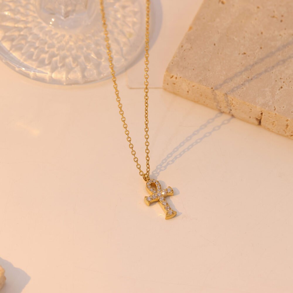 Zircon-Inlaid Cross Sweater Chain Necklace - Image 3