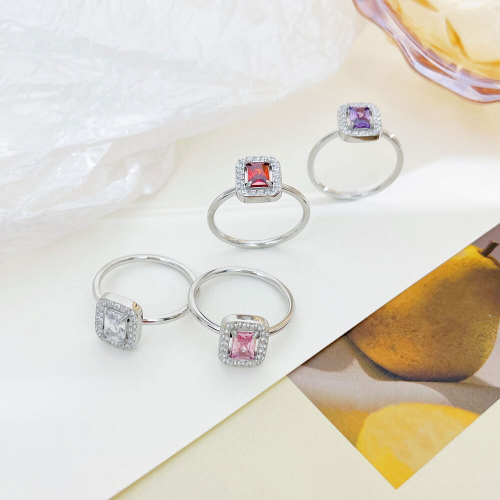 Colored Rectangular Zircon Ring - Image 2
