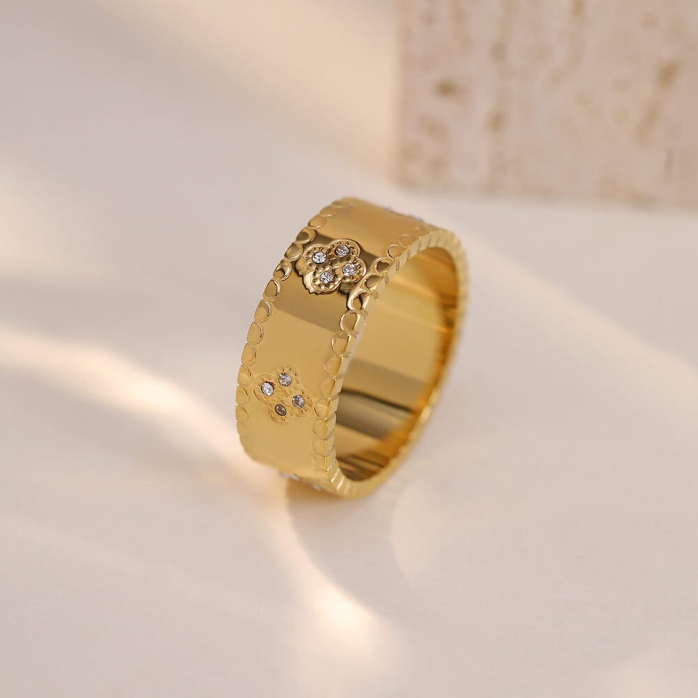 Stainless Steel Print Inlaid Diamond Ring - Image 3