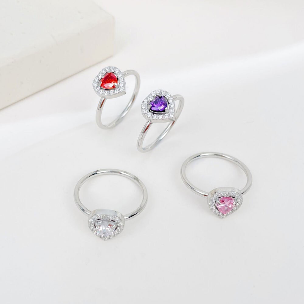 Heart-Shaped Color Zircon Stainless Steel Love Ring - Image 4