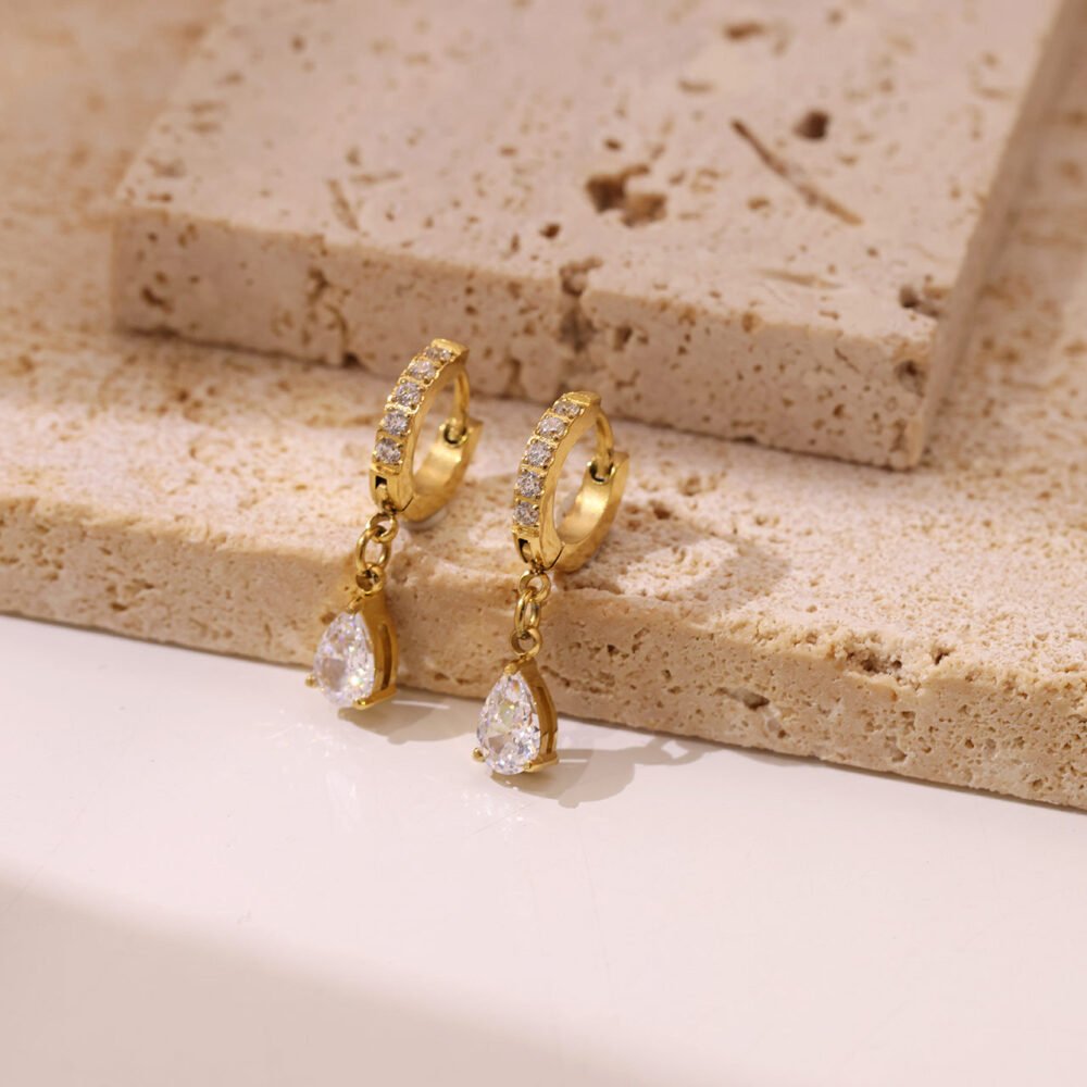 Inlaid Zircon Water Drop Earrings - Image 3