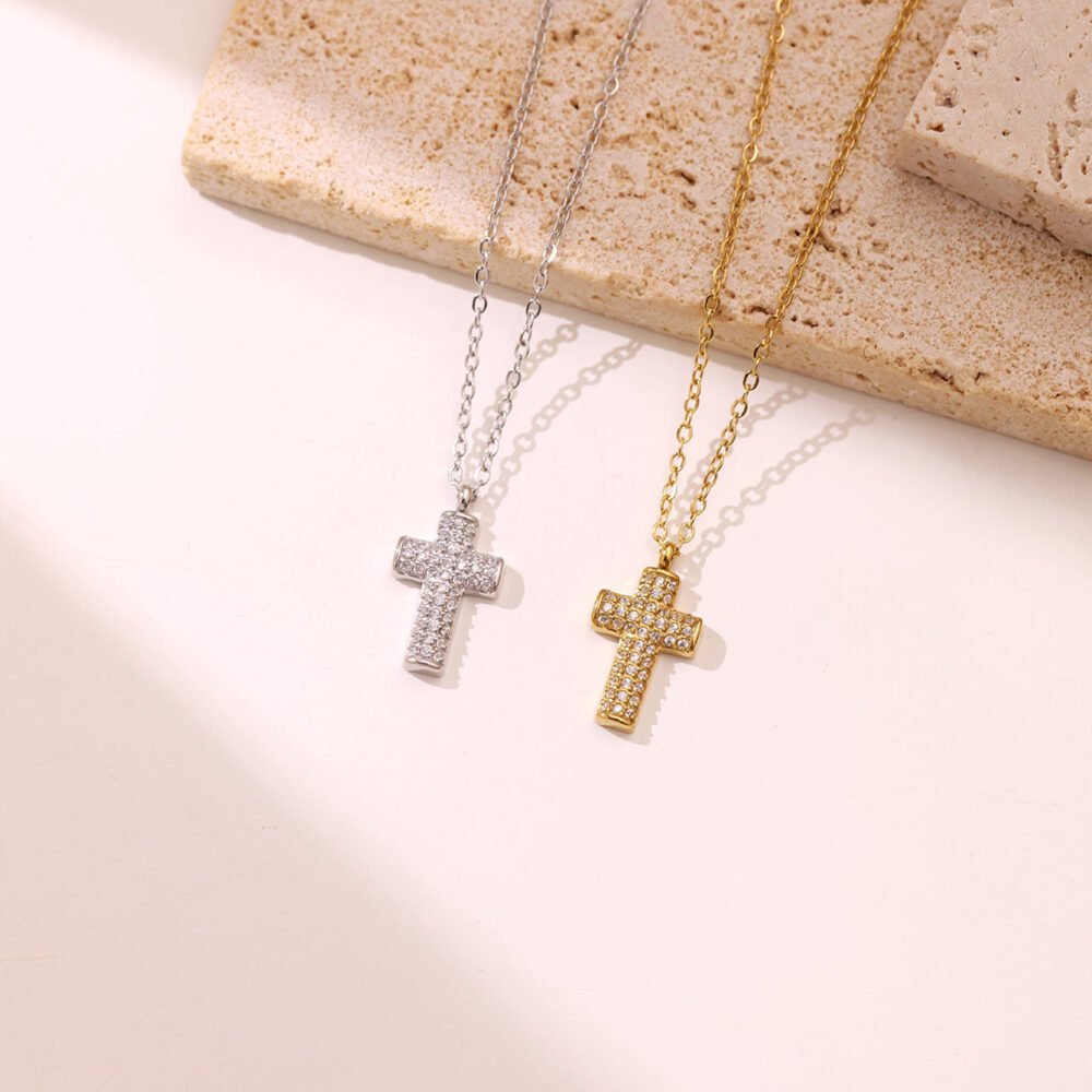 Micro-Inlaid Cross Sweater Chain Necklace