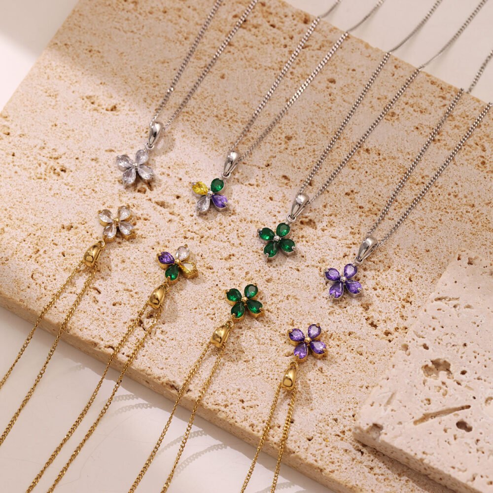 Flower Zircon Petals Necklace - Image 2
