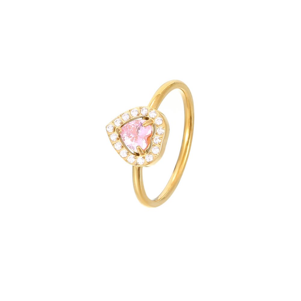 Heart-Shaped Color Zircon Stainless Steel Love Ring - Image 5