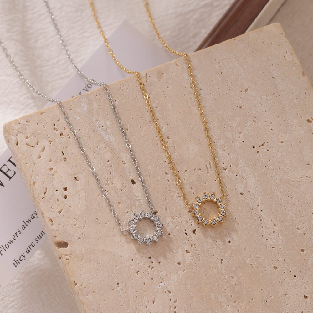 Sunflower Zircon Round Necklace - Image 4