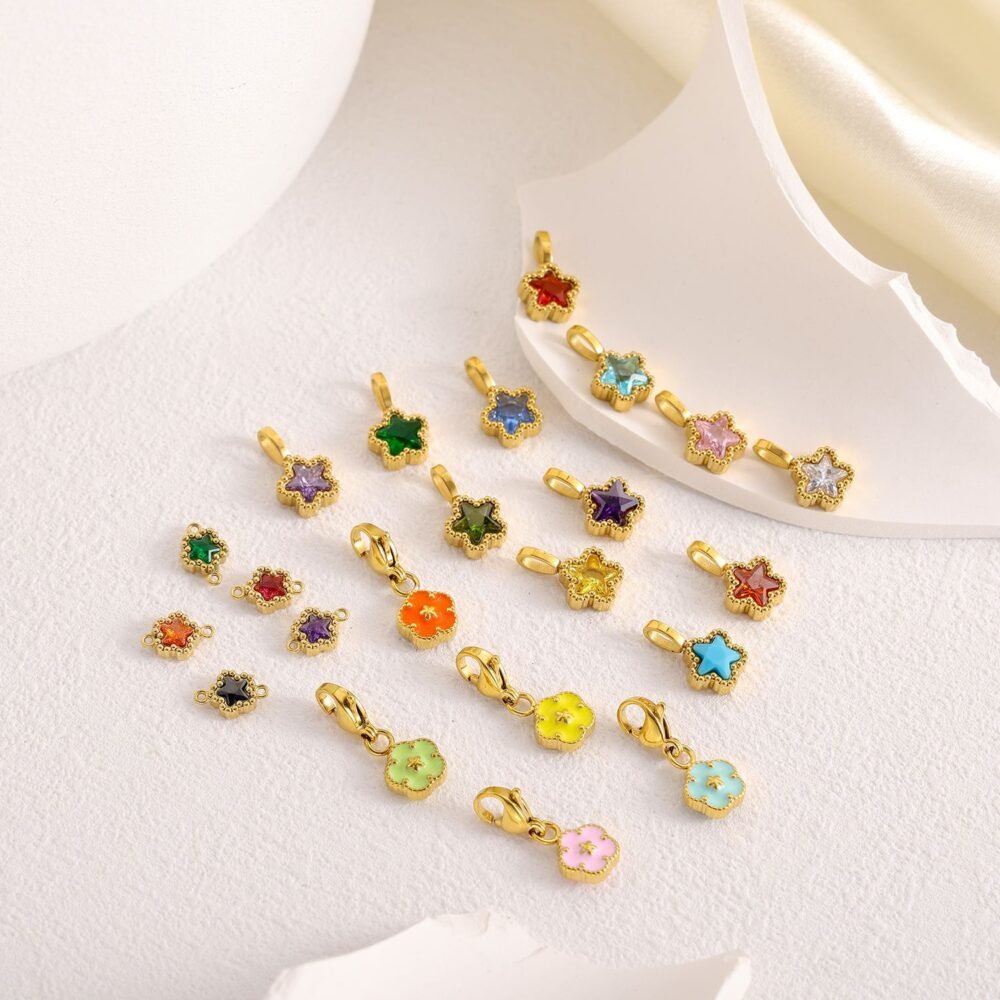 Colored Zircon Star Flower Pendants & Charms
