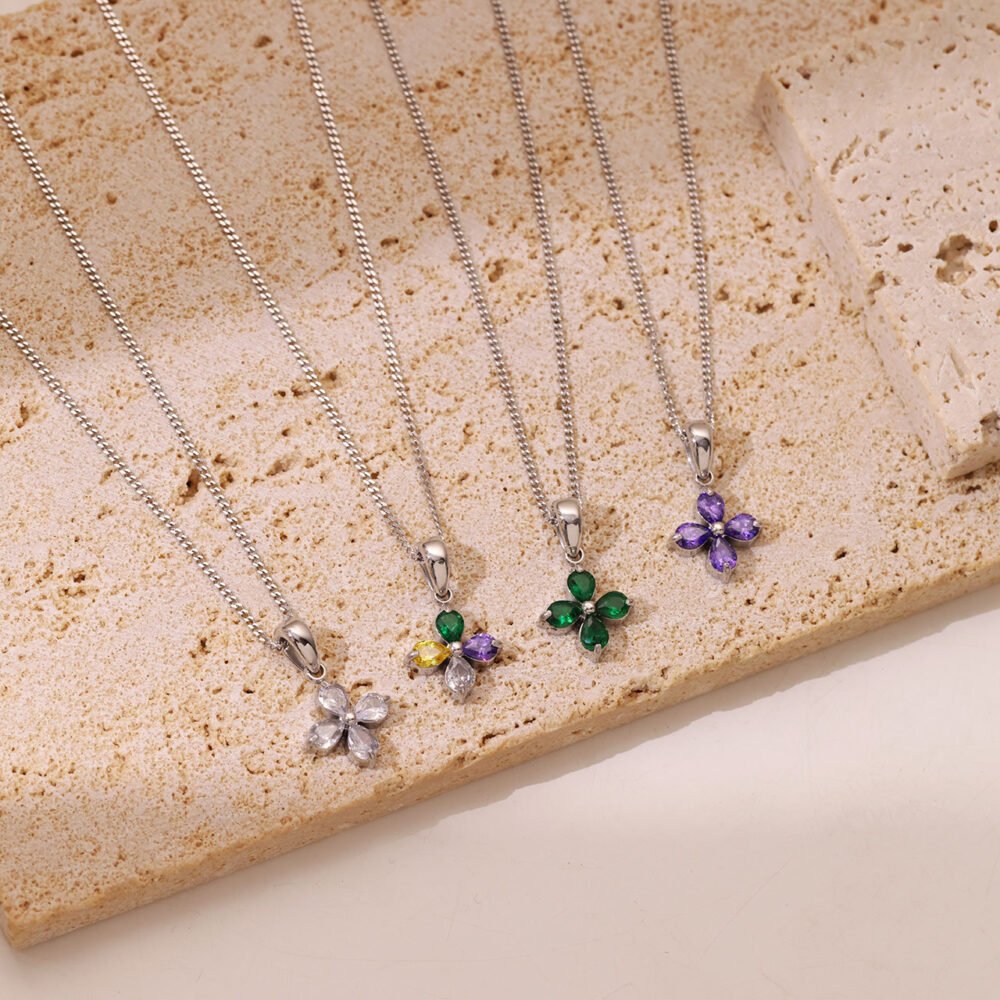 Flower Zircon Petals Necklace - Image 3