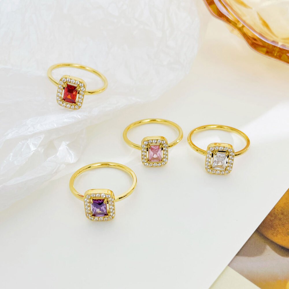 Colored Rectangular Zircon Ring - Image 4