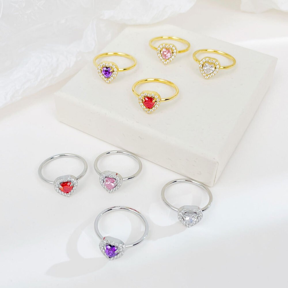 Heart-Shaped Color Zircon Stainless Steel Love Ring - Image 2