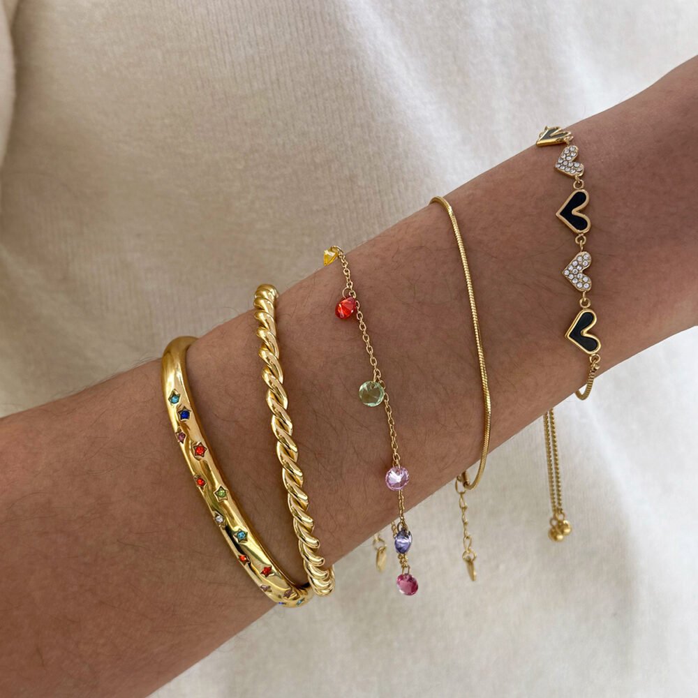 Colored Diamond Star Heart Opening Bracelet - Image 3