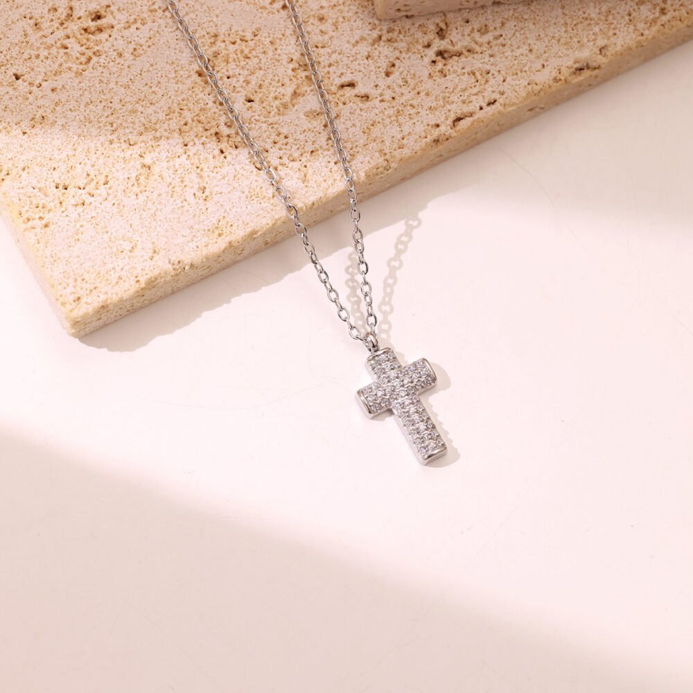 Micro-Inlaid Cross Sweater Chain Necklace - Image 4