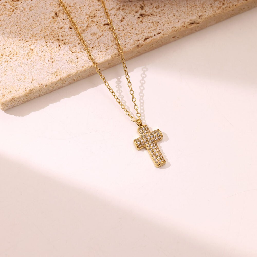 Micro-Inlaid Cross Sweater Chain Necklace - Image 3
