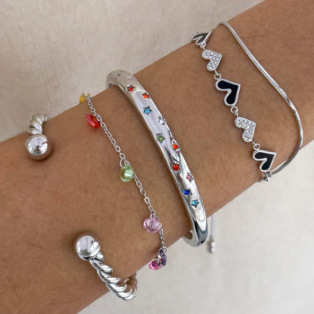 Colored Diamond Star Heart Opening Bracelet - Image 2