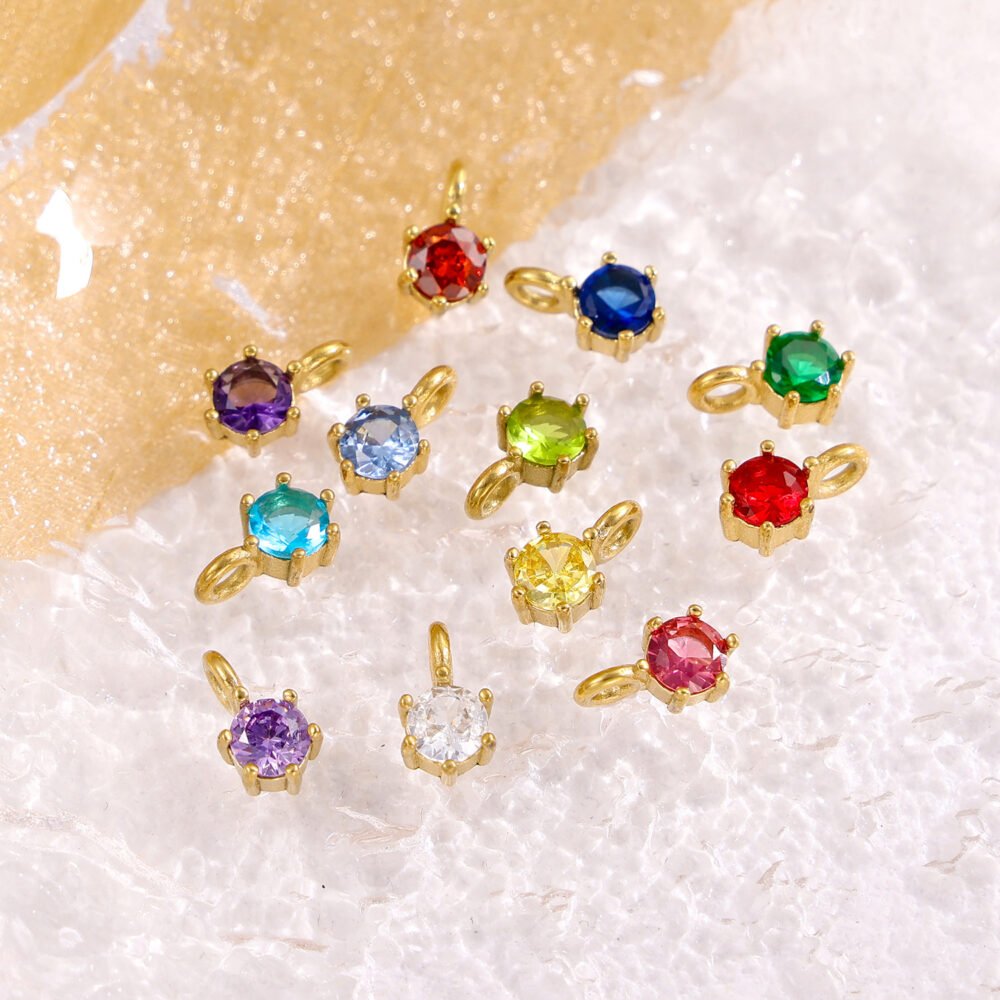 Stainless Steel Round Water Drop Zircon Pendants & Charms - Image 3