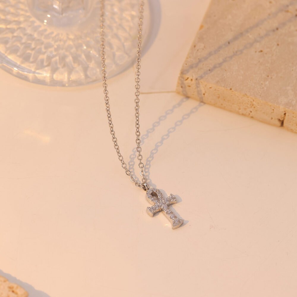 Zircon-Inlaid Cross Sweater Chain Necklace - Image 4