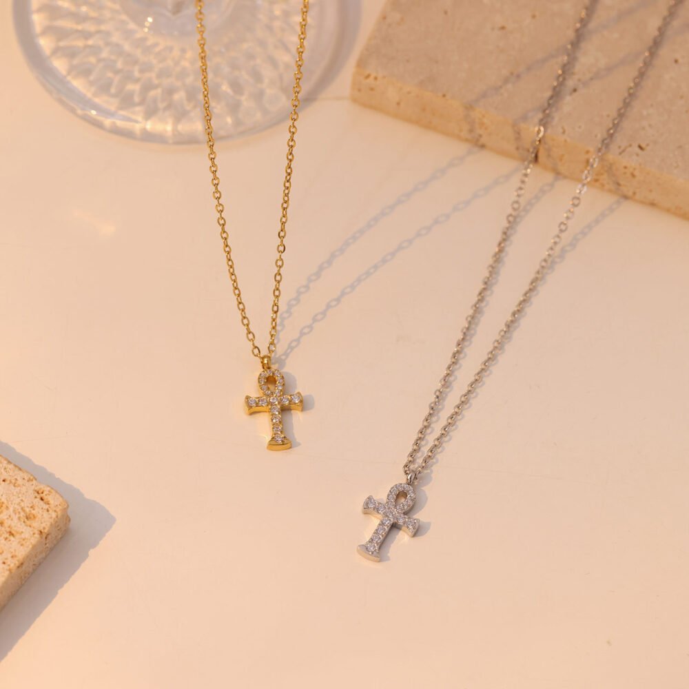 Zircon-Inlaid Cross Sweater Chain Necklace