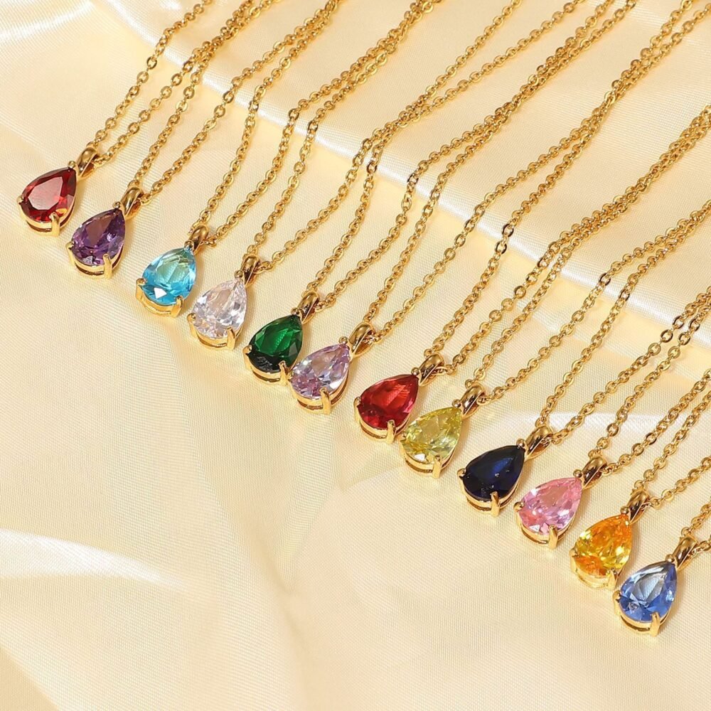 December Color Inlaid Zircon Water Drop Pendants & Charms