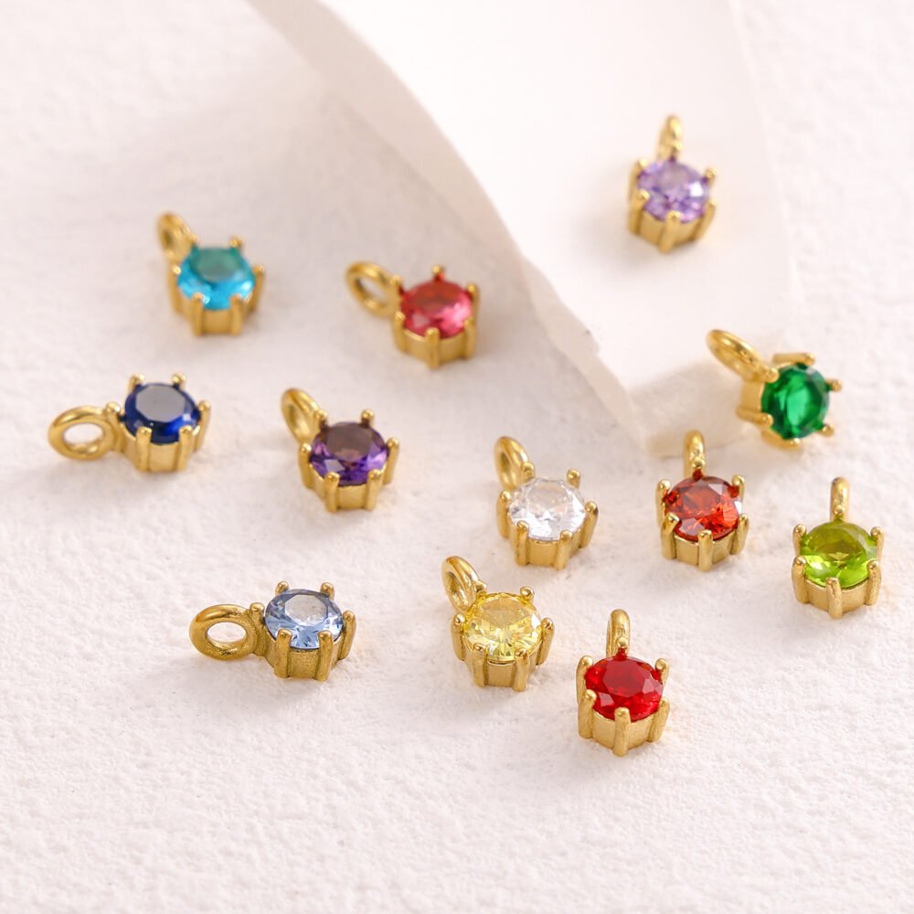 Stainless Steel Round Water Drop Zircon Pendants & Charms