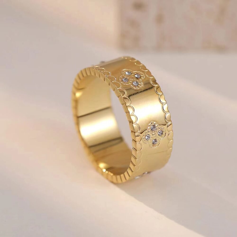 Stainless Steel Print Inlaid Diamond Ring - Image 4