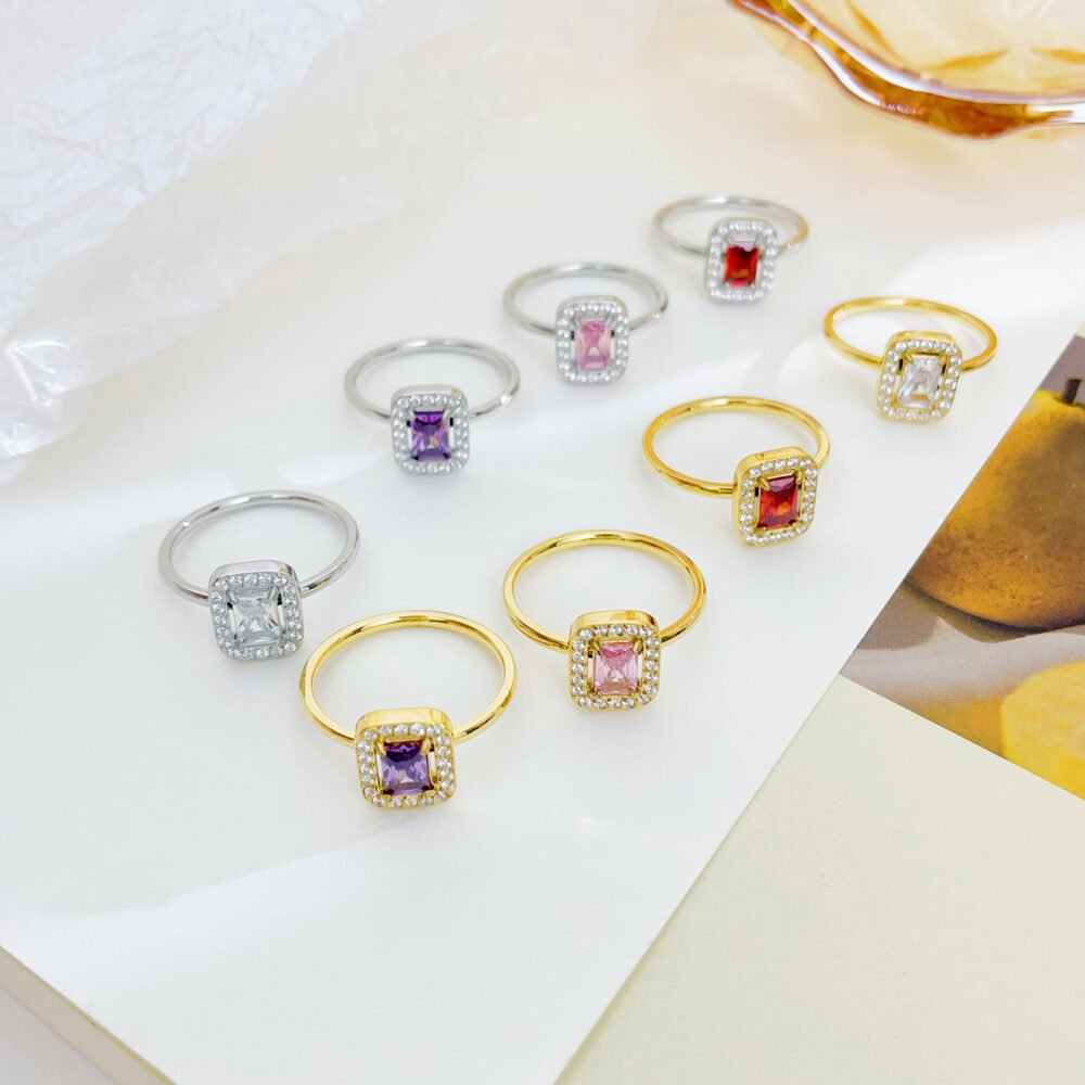 Colored Rectangular Zircon Ring