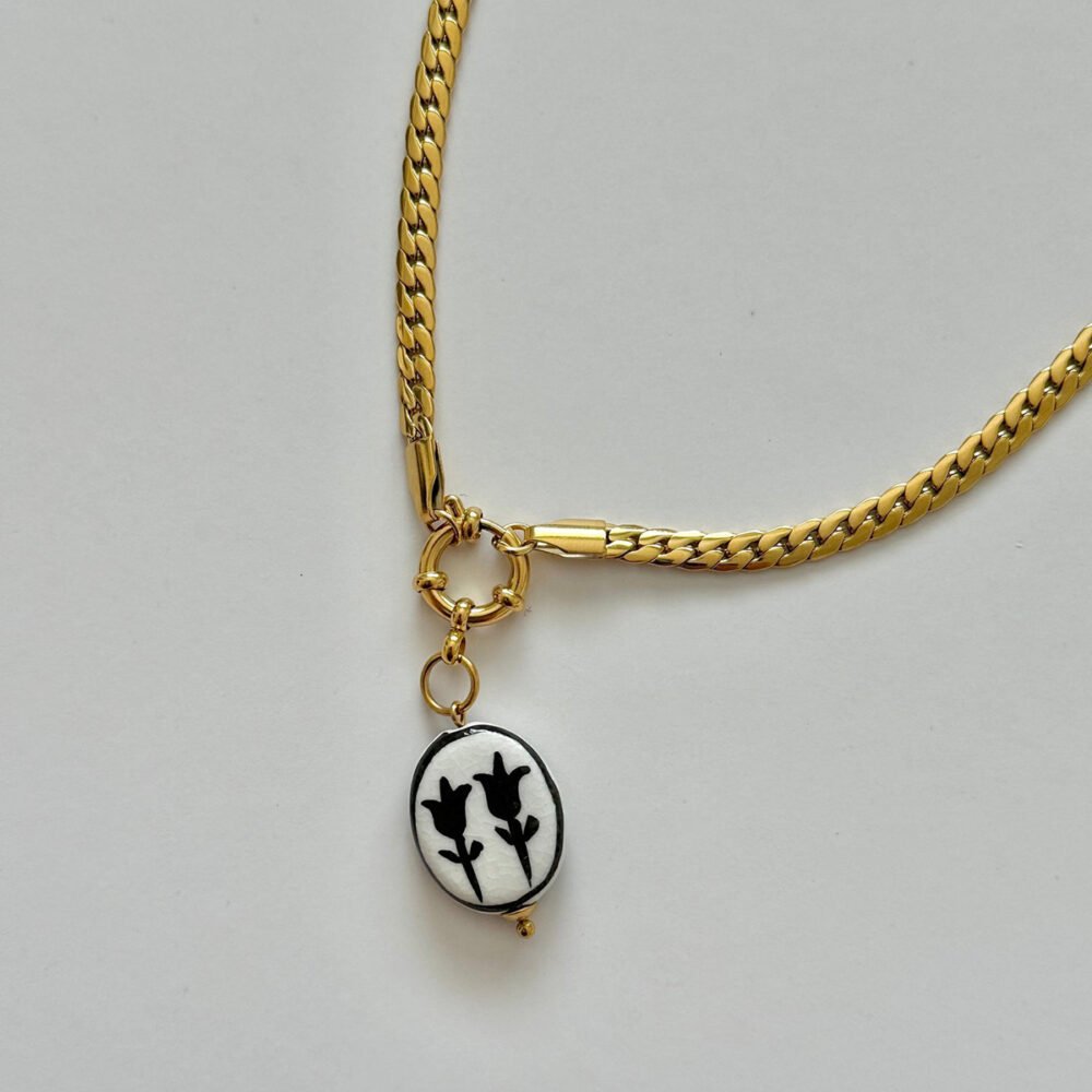 Flower Ceramic Pendant Necklace - Image 3