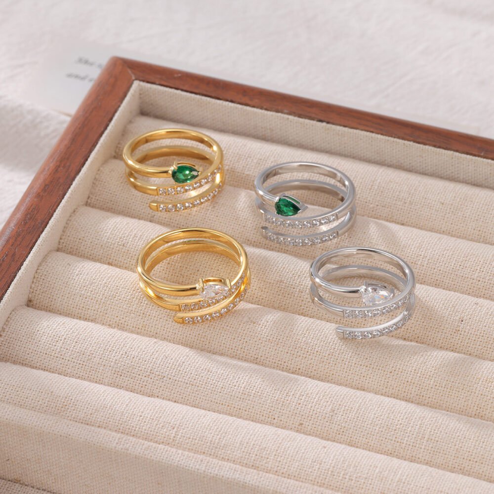 Winding Snake Inlaid With Diamond Snake Ring - Image 2