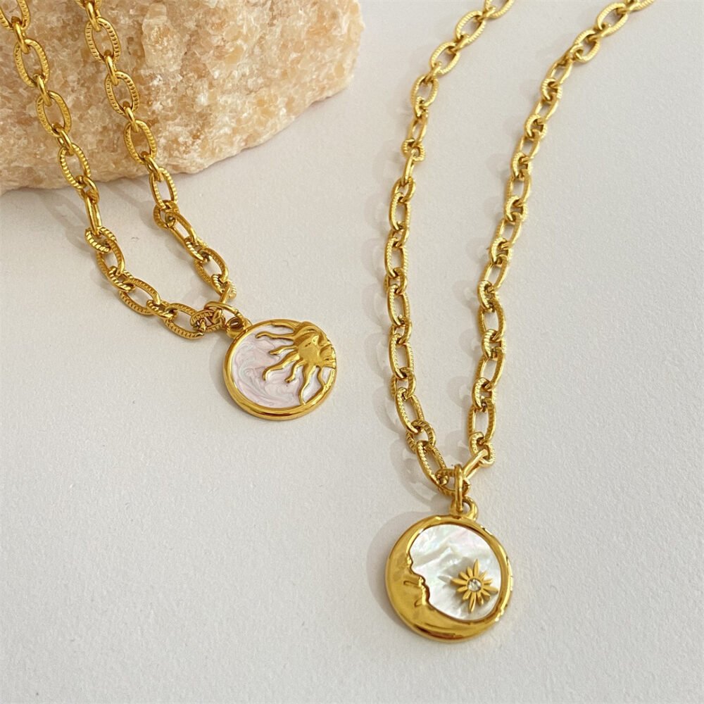 Pearl Sun And Moon Coins Necklace - Image 4
