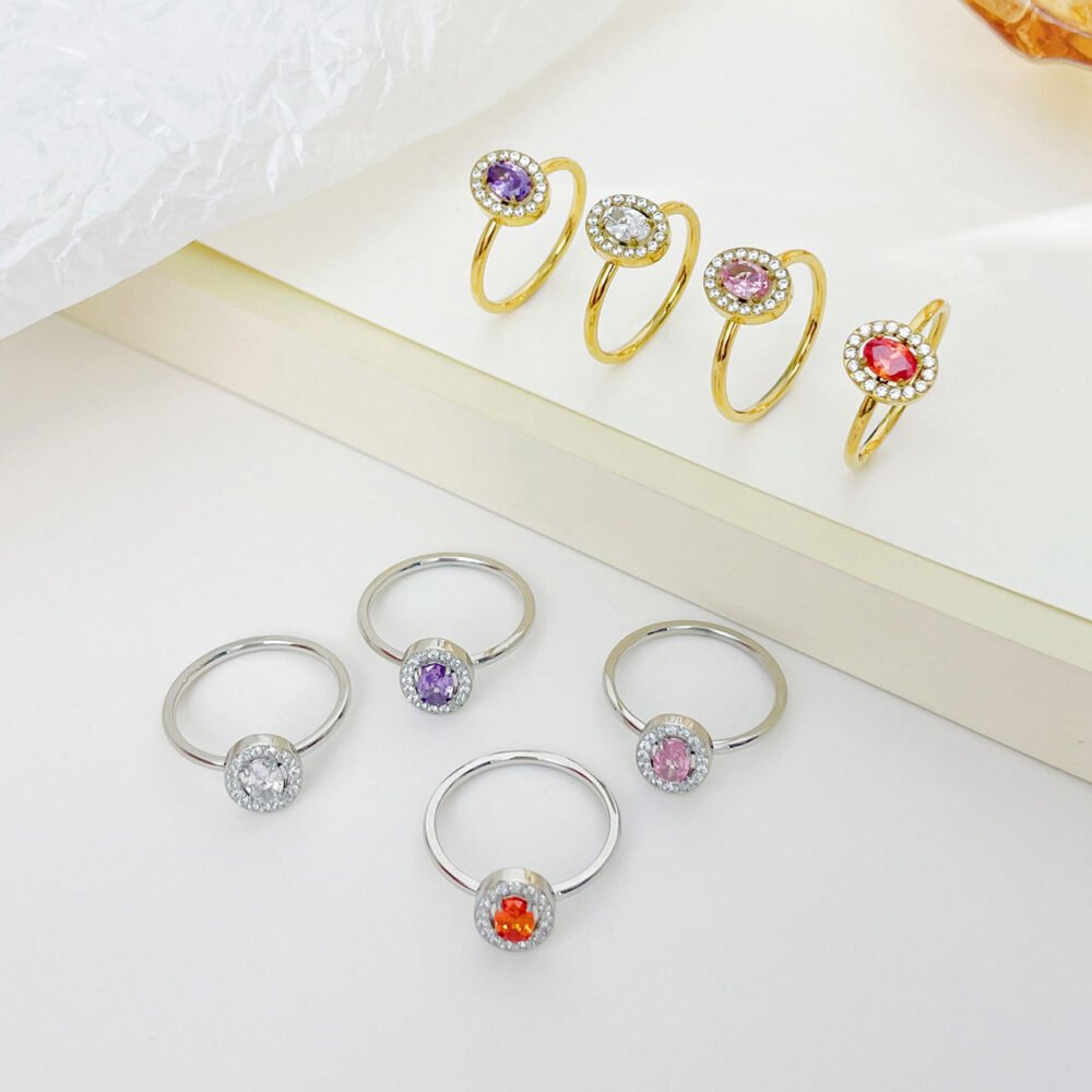 Oval Inlaid With Colored Zircon Ring