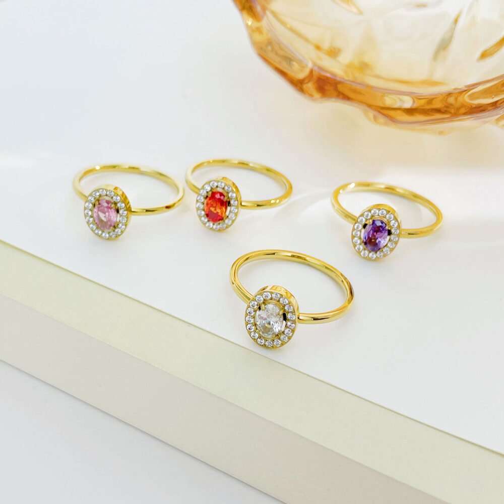 Oval Inlaid With Colored Zircon Ring - Image 3